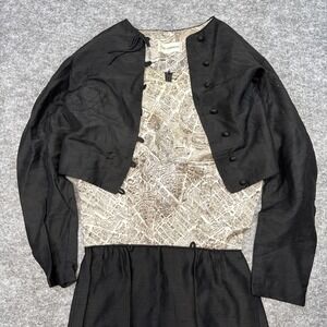 Vintage Gay Gibson dress jacket set womens 9 black France Parisian map Union 60s